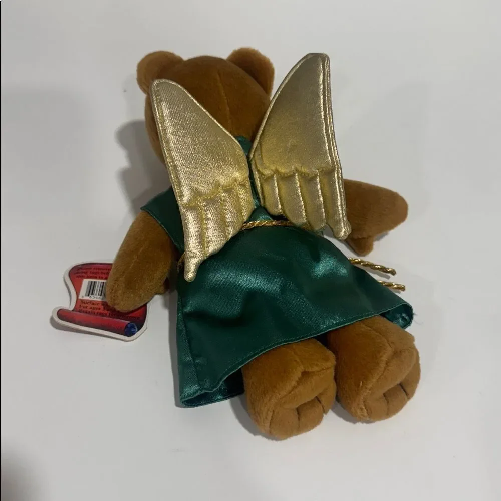Angel Brown Bear Stuffed Animal with Green Dress NWT